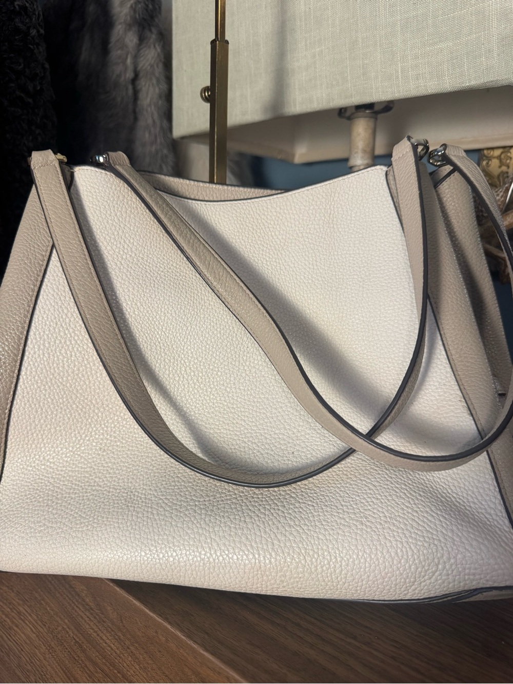 Kate spade Elegant Cream Leather Tote Bag with Taupe Trim